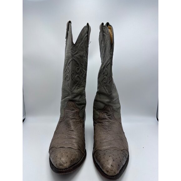 Montana Vtg Mens Ostrich Leather Western Cowboy Boots Sz 8.5 EE Gray Brown main image 8